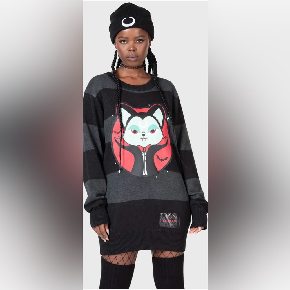 Vampurr black gray stripes knit sweater KILLSTAR XXL bat vamp 2XL NWT NEW